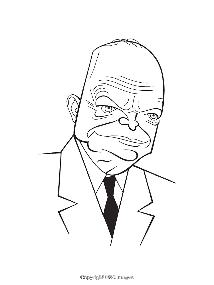 Black and White Illustration of a Thoughtful Elderly Man in Formal Attire