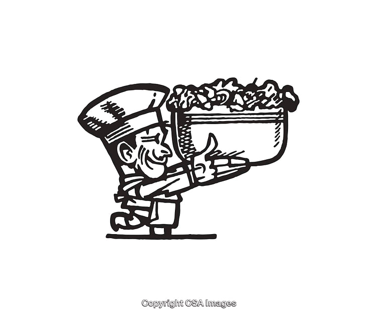 Black and White Chef Illustration Holding a Bowl of Fresh Ingredients