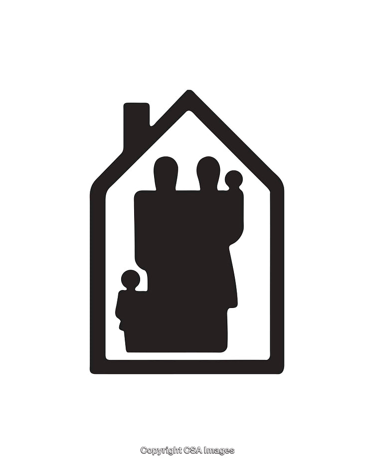Family Silhouette in a House Icon Representing Community and Unity