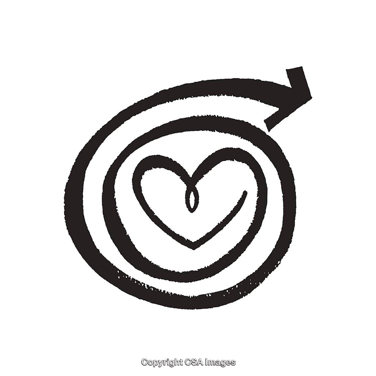 Black and White Spiral Design with a Heart Motif and Arrow