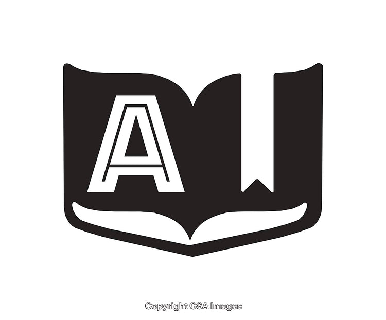 Black and White Minimalist Icon of an Open Book with a Letter