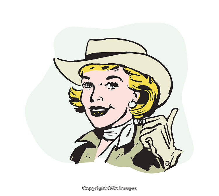 Colorful Illustration of a Smiling Woman with a Cowboy Hat
