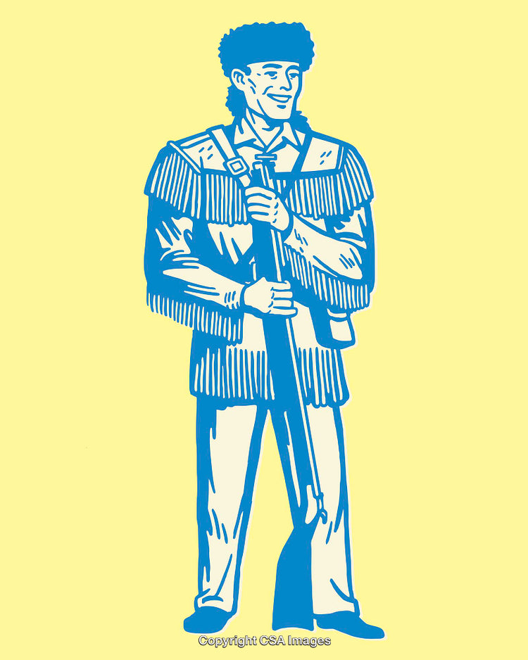 Vivid Line Art of a Pioneer Figure with Rifle in Hand