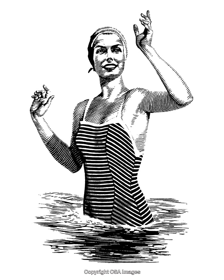 Vintage Black and White Engraving of a Woman Enjoying the Water