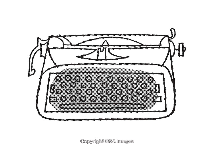 Vintage Typewriter Line Art Illustration in Black and White Style