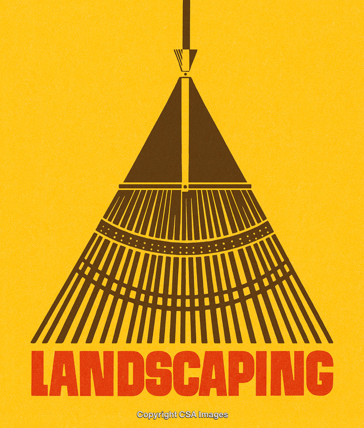 Retro Style Illustration of a Landscaping Rake with Bold Text Design
