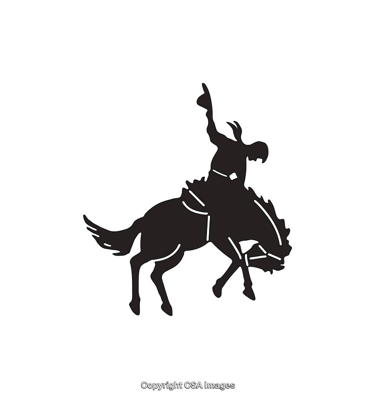 Silhouette of a Cowboy Riding a Bucking Horse Icon in Black and White