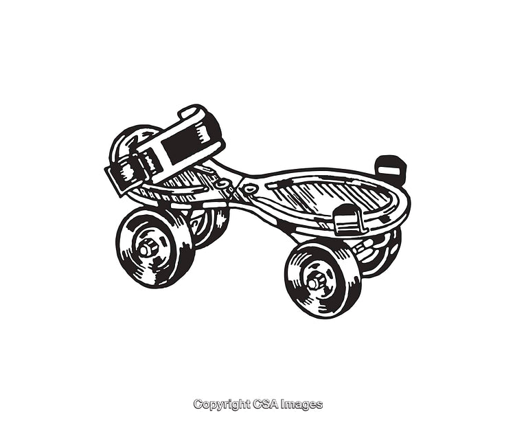 Black and White Line Art Illustration of a Classic Roller Skate