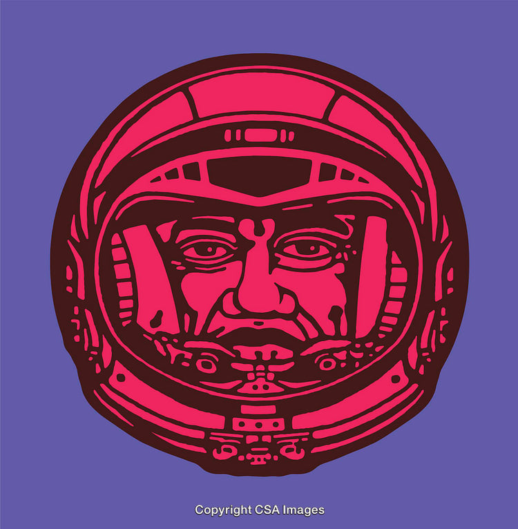 Bold Pink Astronaut Helmet Illustration with Vibrant Purple Background