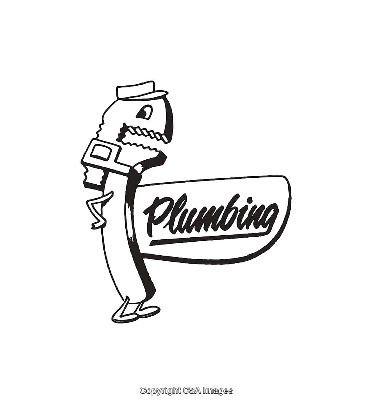 Retro Style Plumbing Logo Featuring Cartoon Wrench and Text