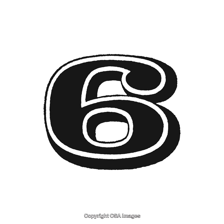 Vintage Style Black Number Six on a White Background