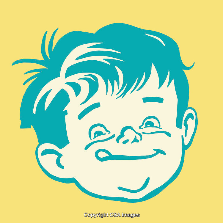 Retro Styled Line Art Illustration of a Happy Boy's Face