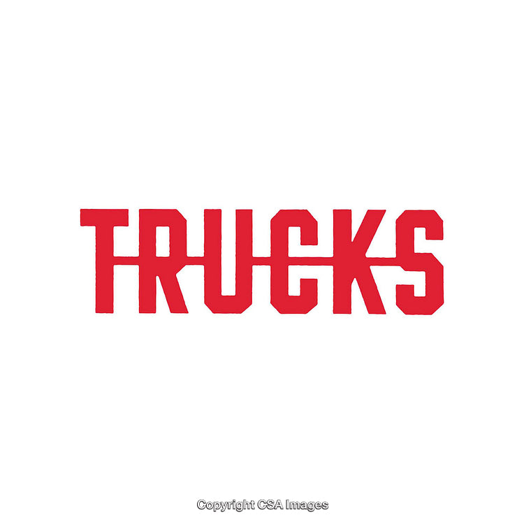 Bold Red Trucks Typography on Clean White Background