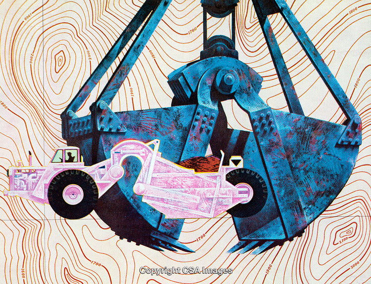 Industrial Equipment Illustration Featuring Machinery and Topographical Map Lines