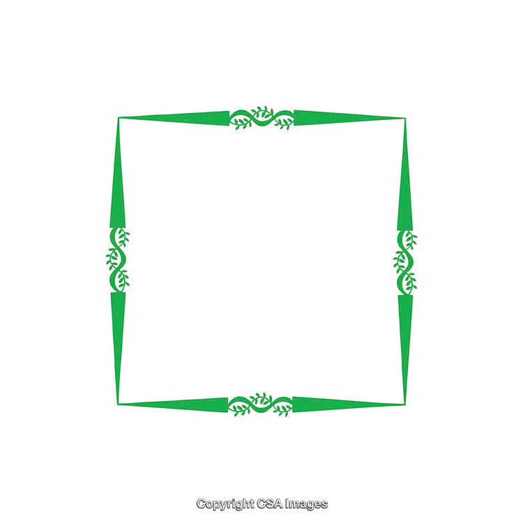 Ornate Green Floral Frame With Blank Center on White Background