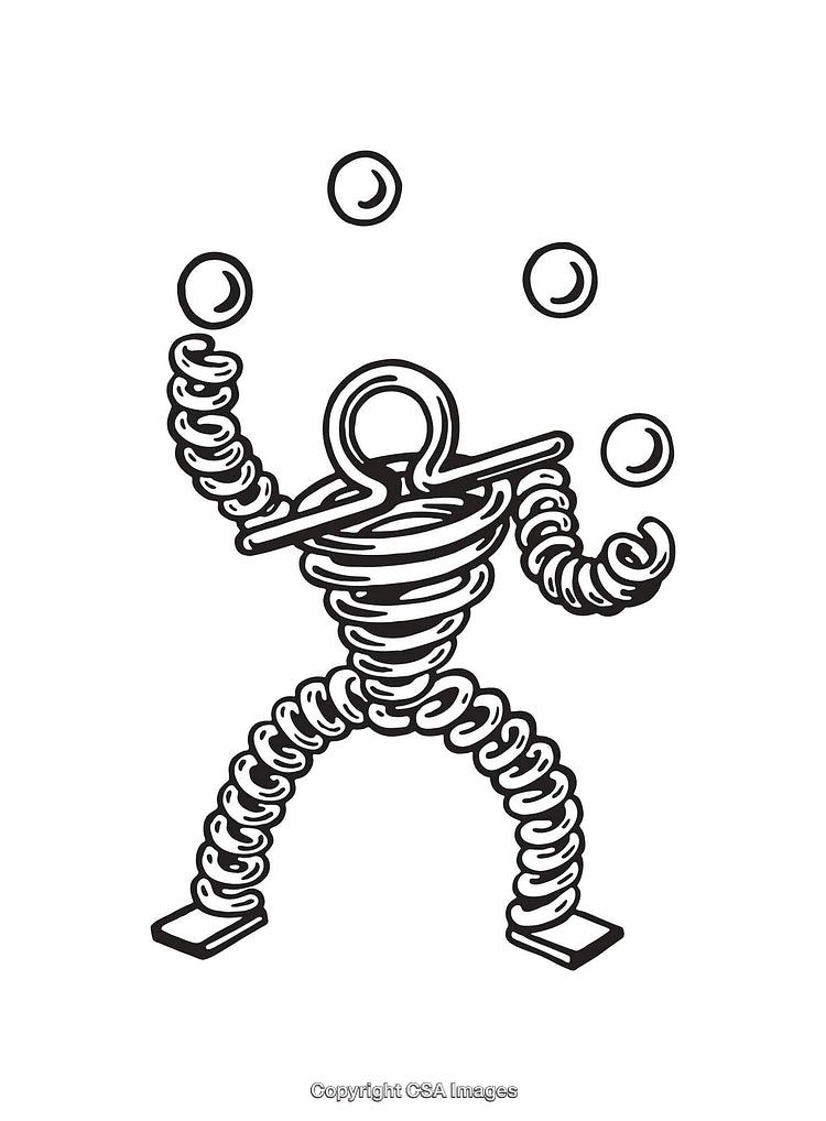 Line Art Illustration of a Spring Figure in Motion, Performing Juggling