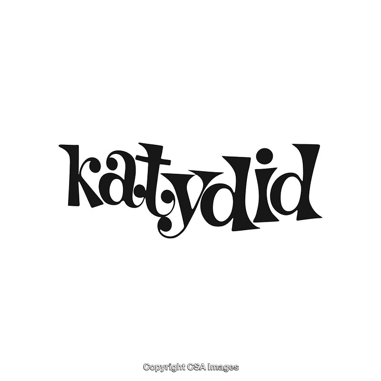 Artistic Black Katydid Word Art with Decorative Typography