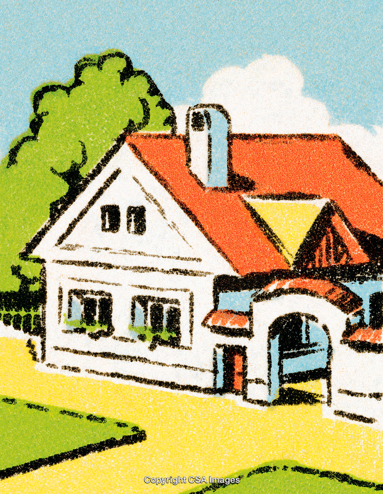 Charming Country House with a Red Roof on a Sunny Day