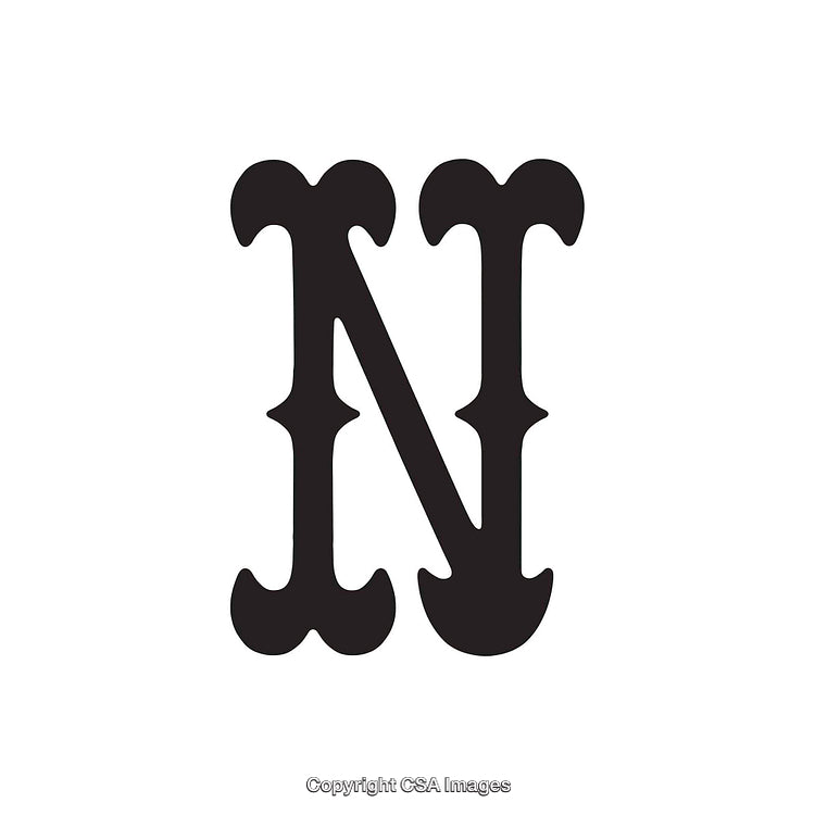 Ornate Black Letter N on White Background in Vintage Style