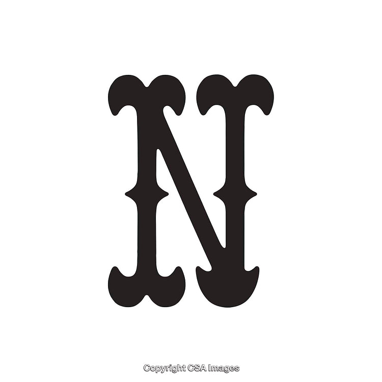 Ornate Black Letter N on White Background in Vintage Style