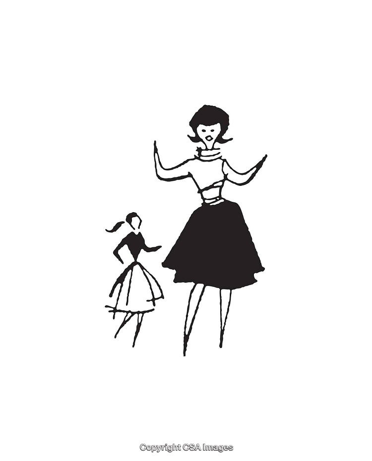 Stylized Black and White Line Art of Two Dancers
