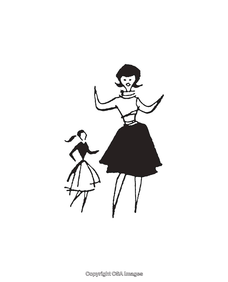 Stylized Black and White Line Art of Two Dancers