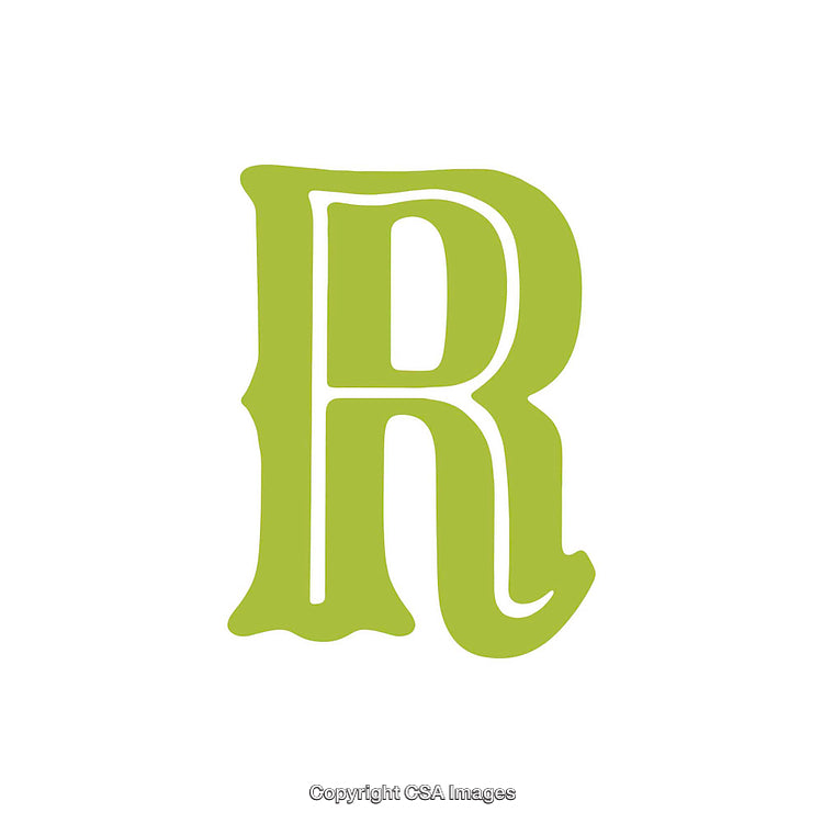 Stylized Green Letter R in Ornate Typography Design
