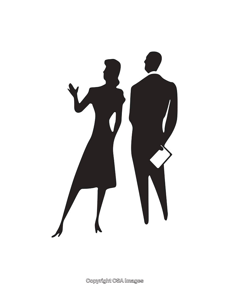 Silhouettes of Two Experts Engaged in a Discussion