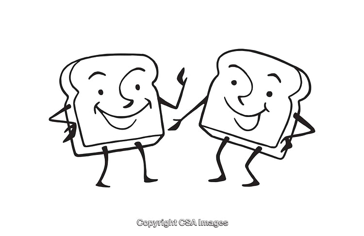 Fun Line Art of Two Smiling Cartoon Bread Characters