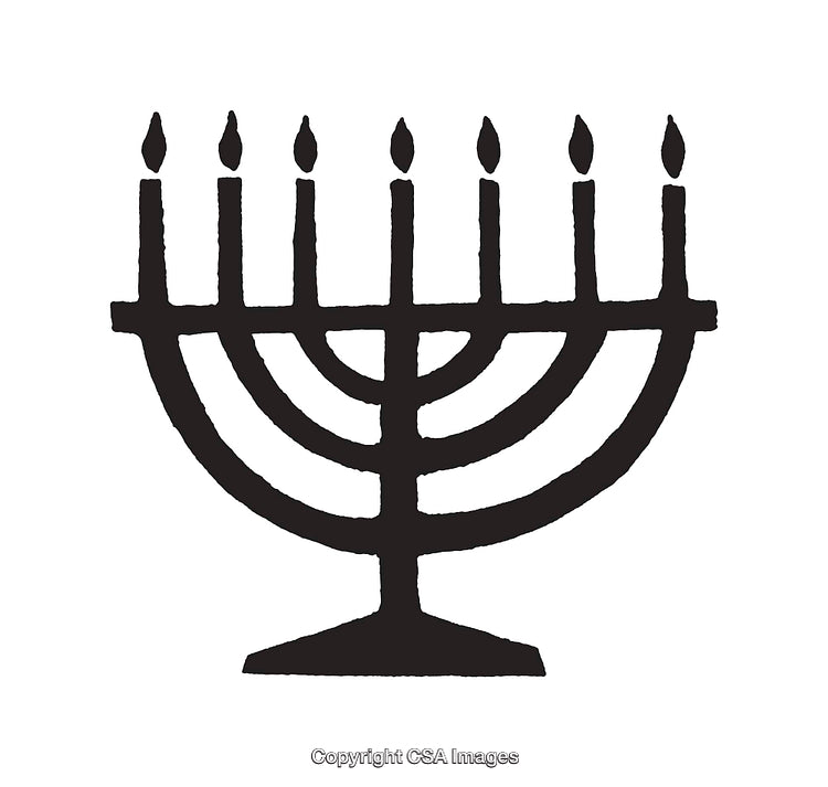 Black and White Line Art Illustration of a Menorah With Lit Candles