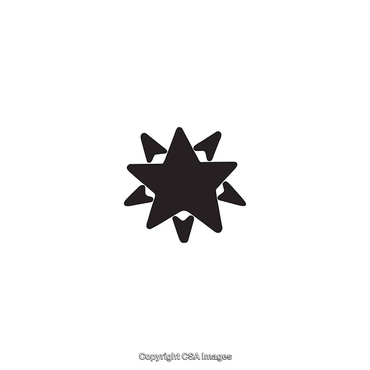 Abstract Black Star Icon with Geometric Design Elements on White Background