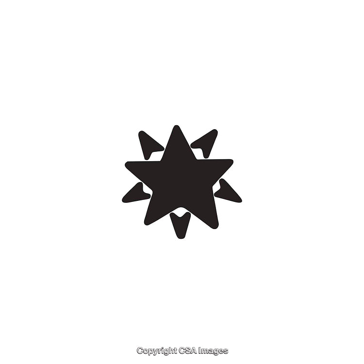 Abstract Black Star Icon with Geometric Design Elements on White Background