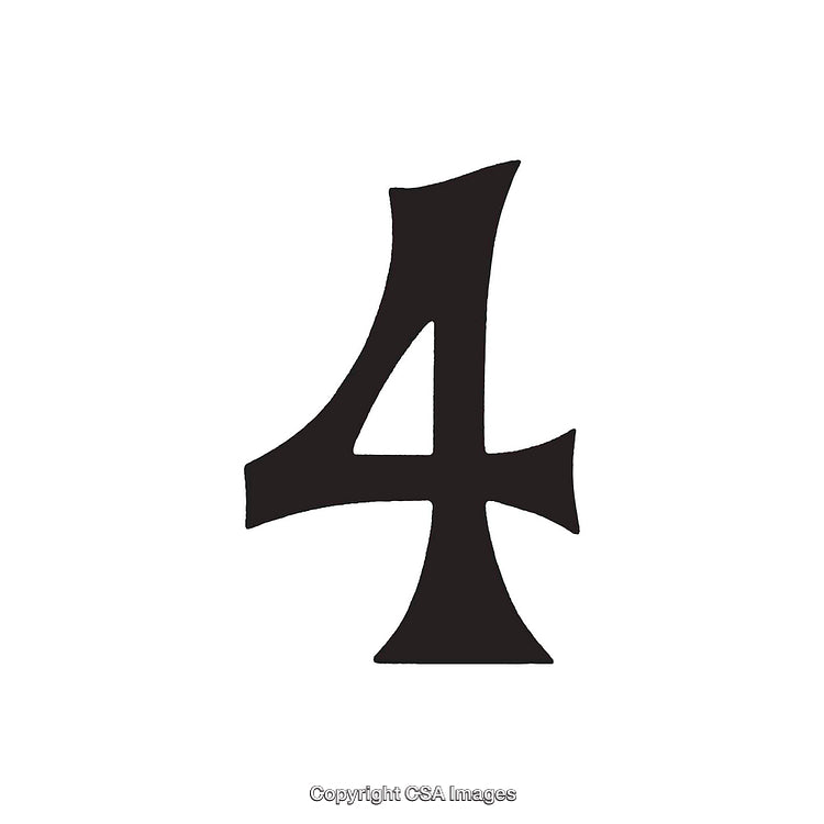 Black Stylized Number Four with Elegant Serif Design on White Background