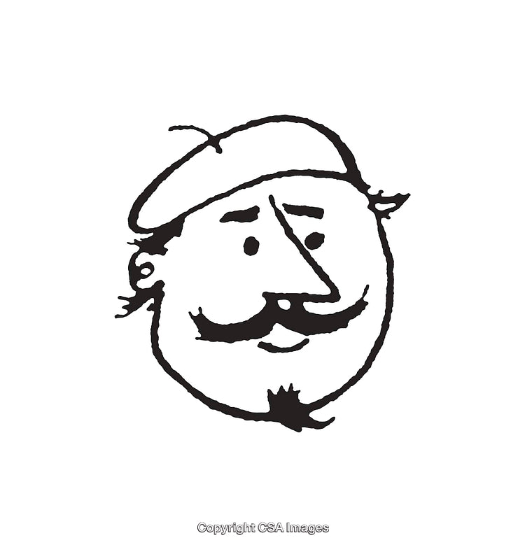 Black And White Line Art Illustration of a French Character With Mustache