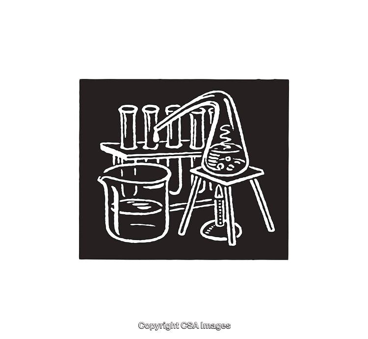 Black and White Line Art Illustration of Chemistry Equipment Setup