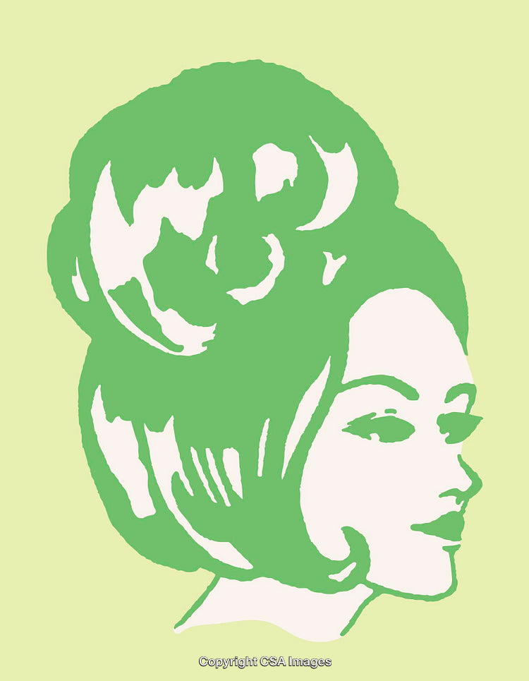 Stylized Green Line Art Portrait Illustration of a Woman's Profile