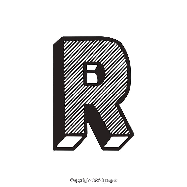 Bold Letter R with Crosshatch Design on White Background