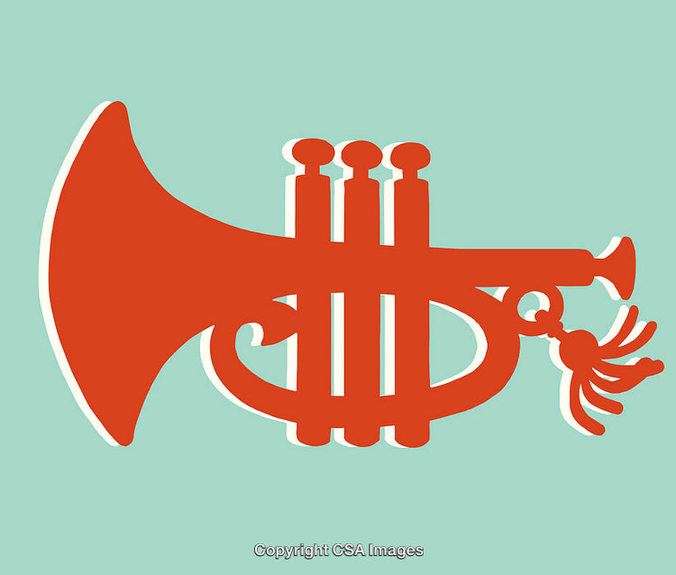 Stylized Red Trumpet Musical Instrument on a Light Background Artwork