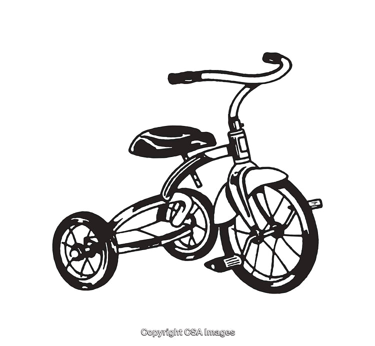 Vintage Black And White Tricycle Line Art Illustration