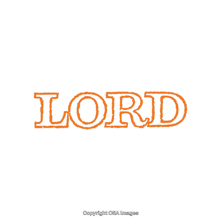 Orange Colored Stylized Text Depicting the Word 'Lord' on White Background
