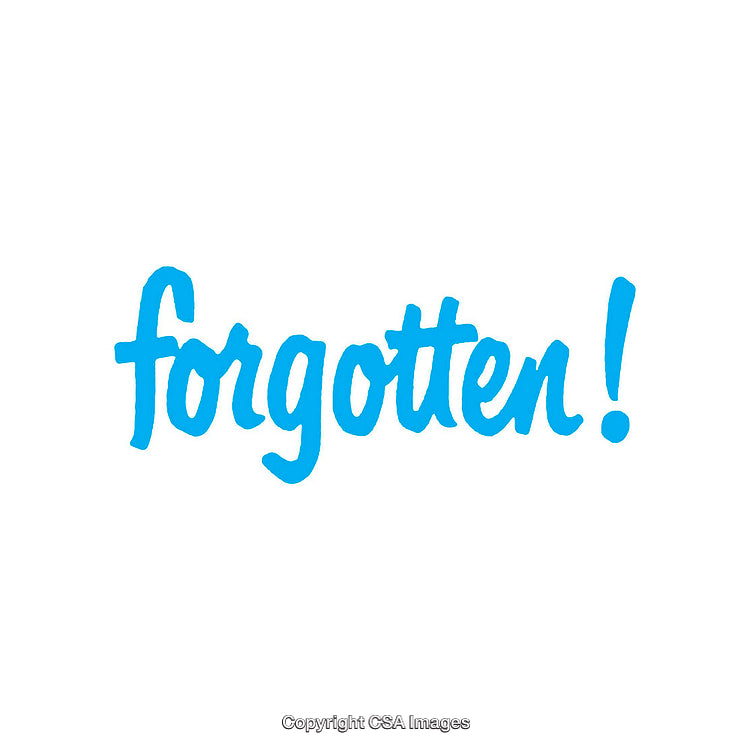 Blue Calligraphy Sign of the Word 'Forgotten' on White Background