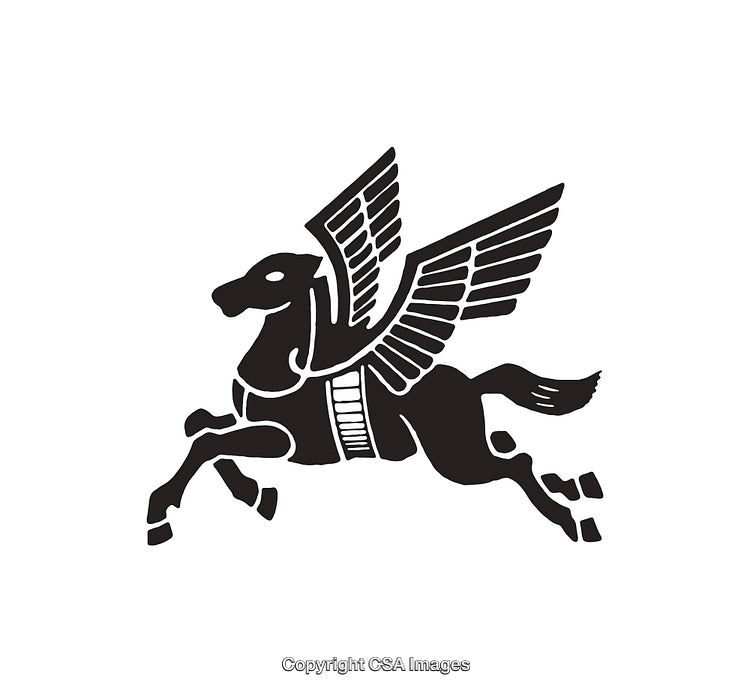 Black and White Illustration of a Winged Mythical Horse Silhouette