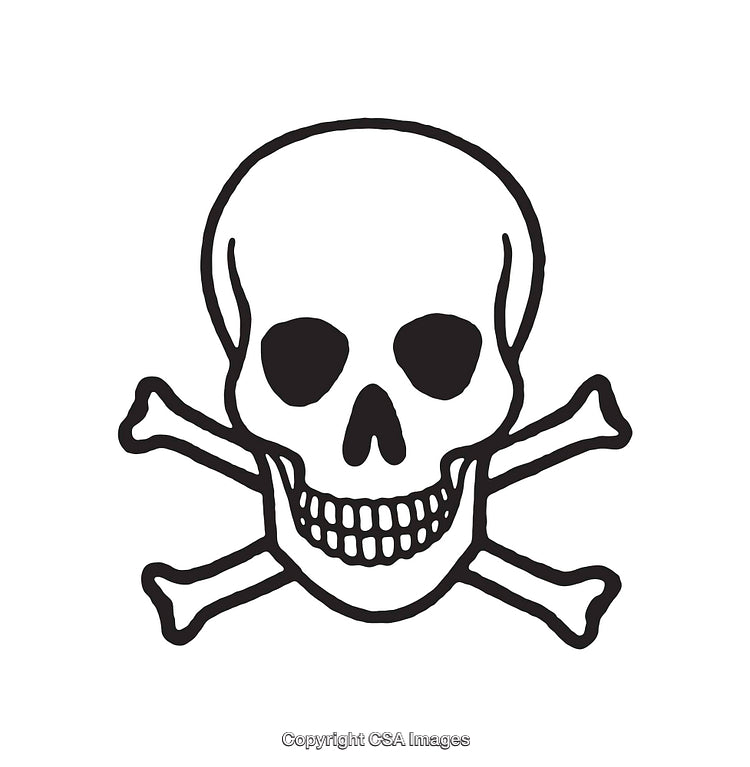 Black and White Skull and Crossbones Illustration in Simple Line Art Style