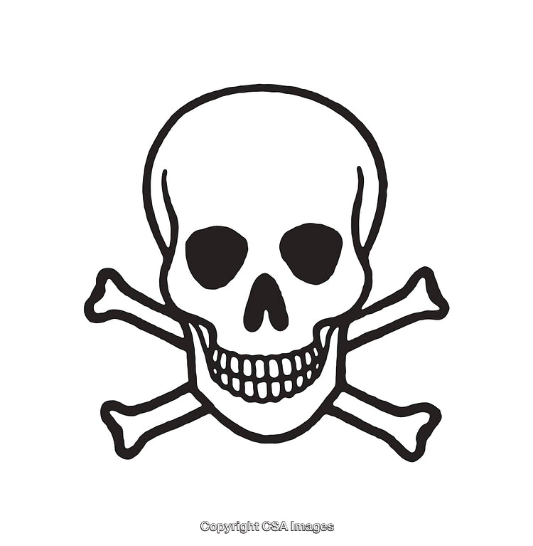 Black and White Skull and Crossbones Illustration in Simple Line Art Style