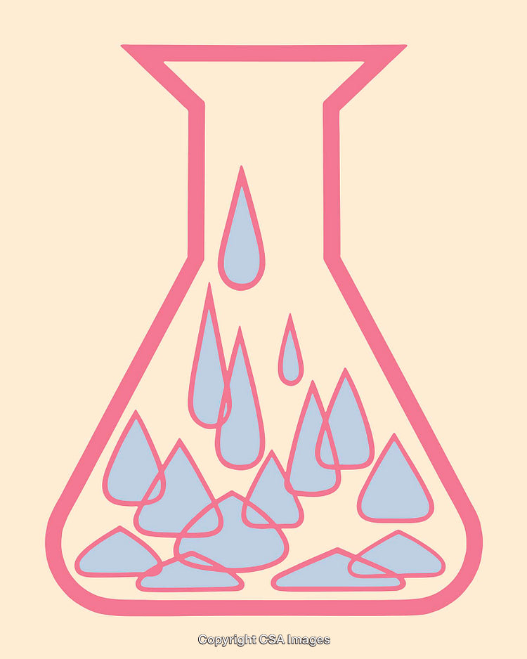 Colorful Line Art of Laboratory Flask with Liquid Drops