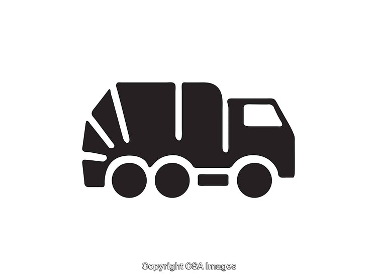 Black and White Icon of Garbage or Recycling Truck Silhouette