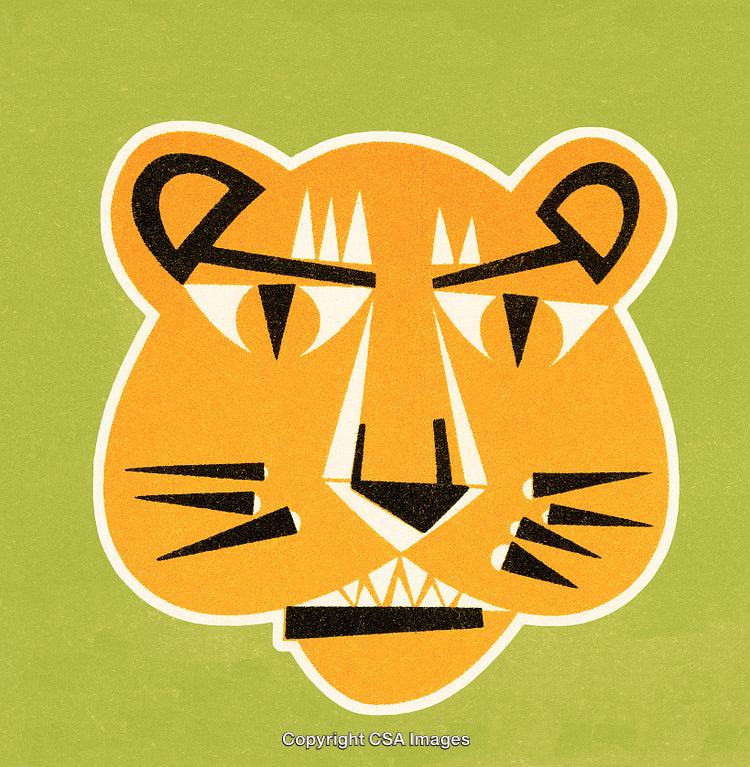 Geometric Illustration of a Tiger Face on a Green Background