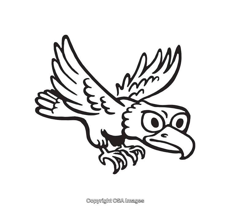 Black and White Line Art of a Bird in Flight with Bold Features