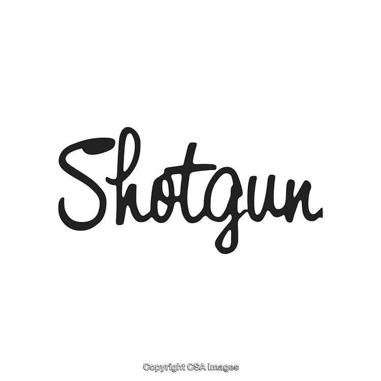 Handwritten Word Shotgun in Artistic Black Script on White Background