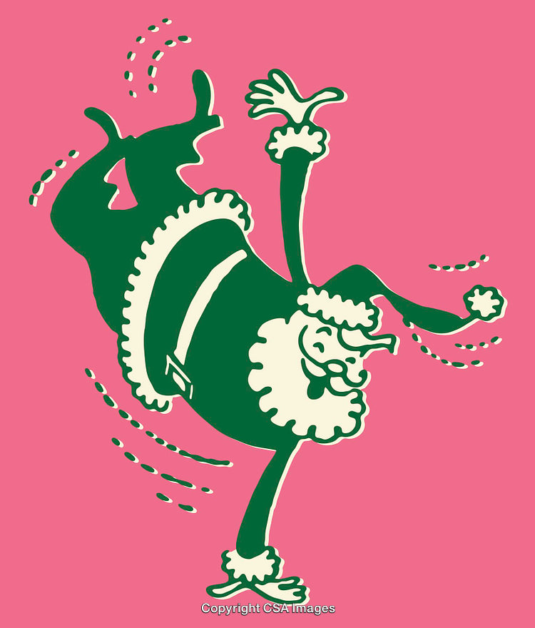 Dynamic Illustration of Santa Claus Performing a Handstand on Pink Background